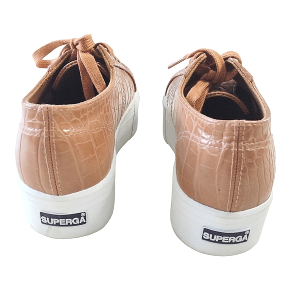 Superga Tan Croc-Embossed Platform Sneakers Size 6 - Picture 3 of 11